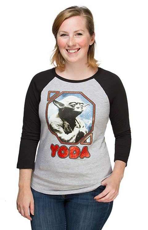 STAR WARS Retro Yoda Women's Raglan T-Shirt 2X-Large Grey