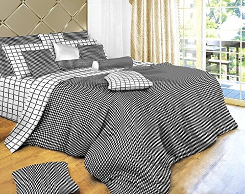 Twin Size Duvet Cover Sheets Set  Black & White Check