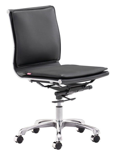 Zuo Lider Plus Armless Office Chair Black, Black Office Chair, Modern Style, Faux Leather, Plush and Durable Faux Leather Fabric, Steel, Indoor Office, 23.2" W x 23.2" D x 36.6~40.2" H, Non-Stackable
