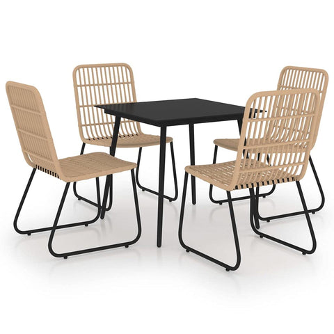 vidaXL 3 Piece Patio Dining Set - Weather- Poly Rattan and Glass Outdoor Furniture with Oak Finish - Lightweight and Sturdy with Stackable Chairs.
