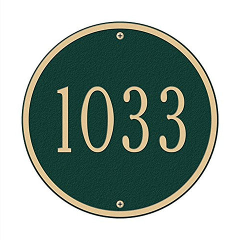 Whitehall Round 1-Line Address Wall Plaque in Green and Gold