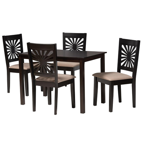 Baxton Studio Olympia 43.31-inch W Dining Set, Beige/Espresso Brown, 5-Piece