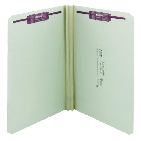 Smead Pressboard Fastener File Folder with SafeSHIELD Fasteners, 2 Fasteners, Straight-Cut Tab, 2" Expansion, Legal Size, Gray/Green, 25 per Box (19910)