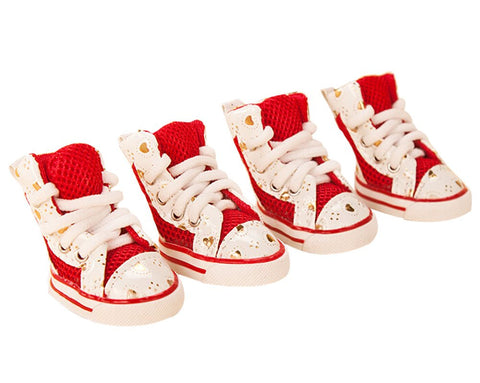 PANDA SUPERSTORE 4 Pcs Fashion Breathable Mesh Pet Dog Puppy Shoes Boots RED, NO.2