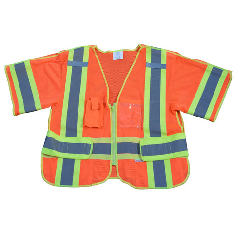 Petra Roc OVM3-5PB-CB1-PLUS 4" Lime Contrast Binding and Trim ANSI Class 3 5-Point Breakaway Safety Vest, XX-Large/5X-Large, Orange Mesh