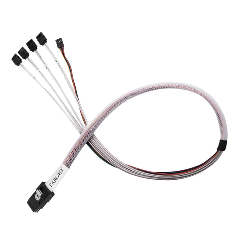 Silverstone CPS03-RE 36-pin Mini-SAS SFF-8087 (Target) to SATA 7-pin (Host) with sideband Cable, 0.5 Meters, SST-CPS03-RE