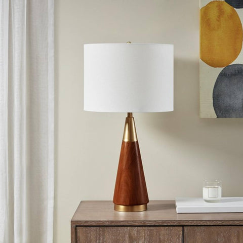 Oakestry 26-Inch Triangular Table Lamp White Gold Mid Century Modern Bedside Table Desk Lamps for Living Room, Bedroom, and Office, Gold/Brown