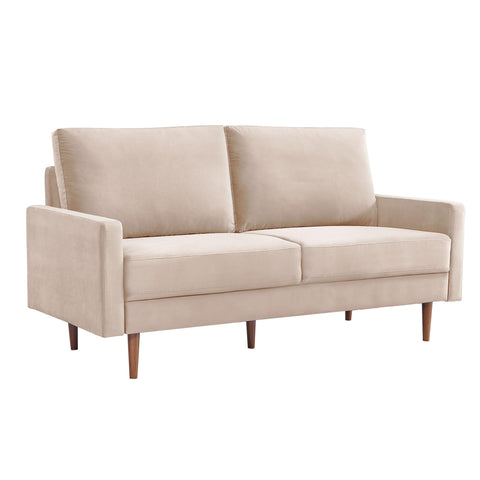 American Furniture Classics 69 Inch Wide Upholstered Two Cushion Sofa with Square Arms in Beige Velvet