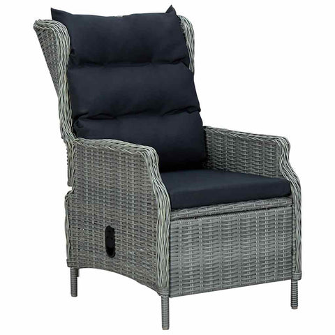 vidaXL Light Gray Reclining Patio Chair with Cushions - Easy-to-Clean Outdoor Furniture - Adjustable Backrest for Ultimate Comfort - Lightweight Poly Rattan Outdoor Recliner