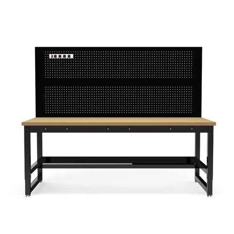 Luxor Heavy-Duty Wooden Worktable/Workstation for Workshop, Garage, Office, Industrial Workbench,Black