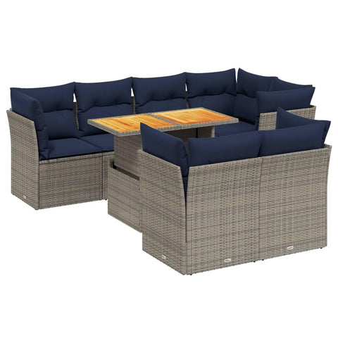 vidaXL Patio Sofa Set with Cushions 8 Piece, Outdoor Sectional Sofa Couch, Patio Conversation Set for Garden Backyard, Gray Poly Rattan