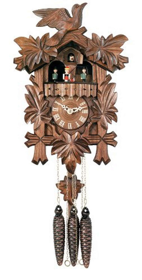 River City Clocks One Day Musical Cuckoo Clock with Dancers, Five Hand-Carved Maple Leaves, and One Bird - 14 Inches Tall - Model # MD411-14