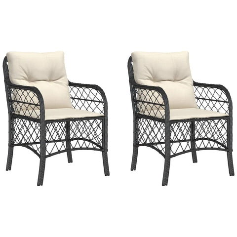 vidaXL Patio Chairs with Cushions/Black PE Rattan/Garden Seating Set - Outdoor Lounge / 2 Chairs/Cushioned Seats