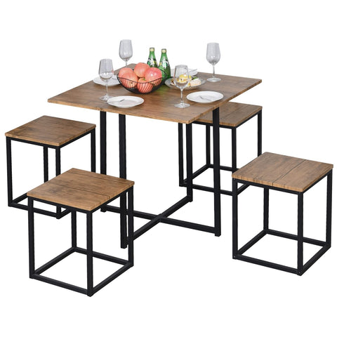 Fast Furnishings Farmhouse 5 Piece Square Walnut Wood Steel Kitchen Dining Set