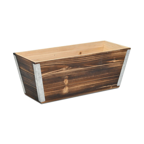 Cheungs Cavorn Tapered Rectangular Wood Planter - Large Wooden Rustic Planter, 19-Inch Brown for Living Room