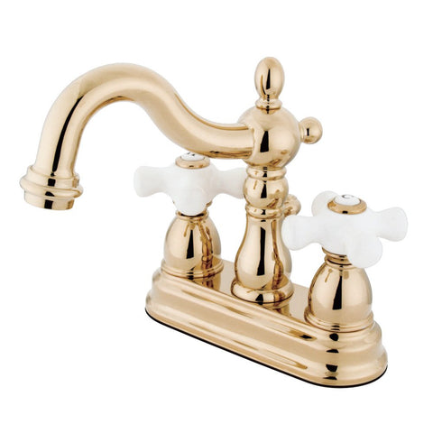 Kingston Brass KB1602PX Heritage 4-Inch Centerset Lavatory Faucet with Porcelain Cross Handle, Polished Brass