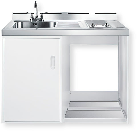 Summit Appliance C48ELGLASSNR 48" Wide All-In-One Kitchenette with 115V Smooth-top Cooktop, Sink with Faucet, Storage Cabinet, and Opening to Accept a Refrigerator or Alternative Appliance