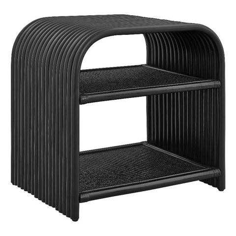 Modway Eve Curved Natural Rattan Side Table in Black – Round Accent End Table for Living Rooms, Bedrooms, or Covered Patios