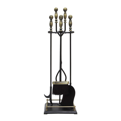 Minuteman International Oxford 5-piece Fireplace Tool Set, Antique Brass and Black