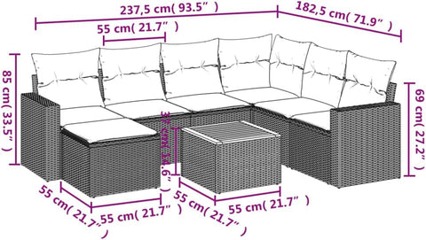 vidaXL Patio Sofa Set with Cushions 8 Piece, Outdoor Conversation Set with Storage, Patio Furniture Set, Modern Style, Black Poly Rattan