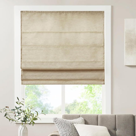 Oakestry Como Printed Room Darkening Cordless Roman Shade Faux Silk Window Blinds for Doors French Doors Kitchen Windows and Bathroom, 33x64, Como, Taupe
