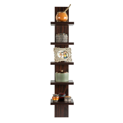 Danya B 5 Tier Wall Shelf Unit Narrow, Dark Brown Walnut Finish - Vertical Column Shelf, Floating Storage, Home Decor Organizer, Tall Tower Design, Utility Shelving, Bedroom, Living Room
