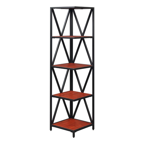 Convenience Concepts Tucson Metal 5 Tier Corner Bookcase, Cherry / Black
