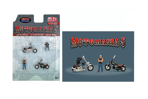 Motomania 5" 4 piece Diecast Set (2 Figures and 2 Motorcycles) Limited Edition to 4800 Pieces Worldwide for 1/64 Scale Models by American Diorama