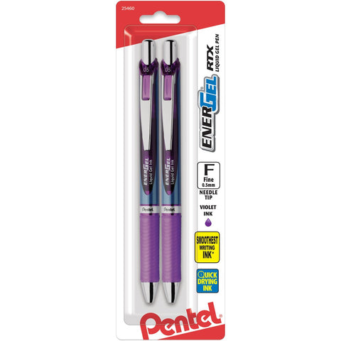 Pentel Gel Ink Pen, EnerGel RTX Retractable Gel Pen, 0.5mm, Fine Point, Needle Tip, Violet Ink (BLN75BP2V)