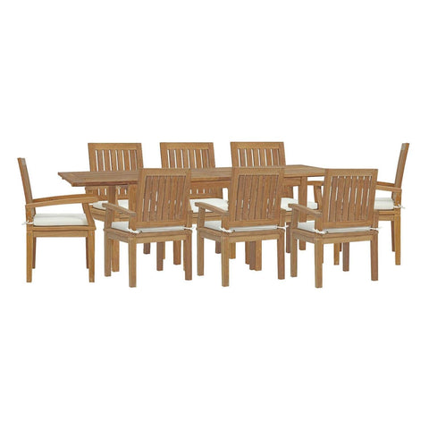 Marina 9 Piece Outdoor Patio Teak Dining Set in Natural White