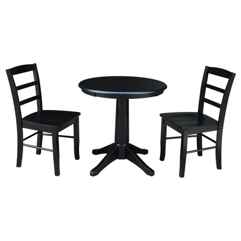 International Concepts 30" Round Top Pedestal Table - With 2 San Remo Chairs, Black