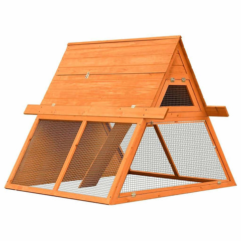 vidaXL Rabbit Hutch in Solid Pine & Fir Wood - A-Shaped Design, Iron Wire Mesh, Easy-Climb Ramp, Pull-Out Tray, Lockable Doors, Brown