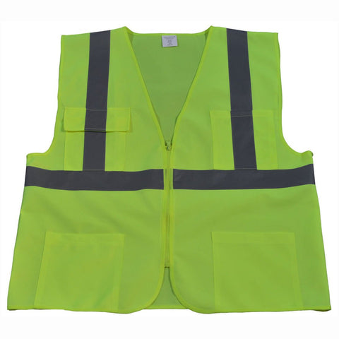 Petra Roc LV24-4X/5X ANSI Class 2 4 Pockets Zipper Closure Safety Vest, 4X-Large/5X-Large, Lime Solid
