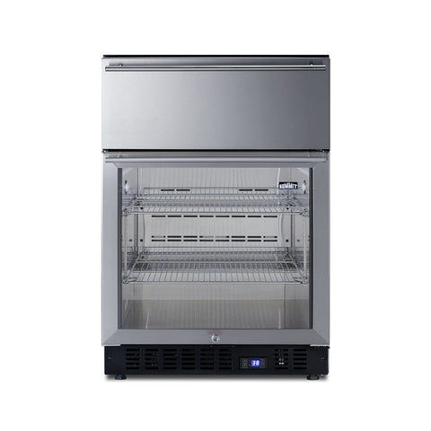 Summit Appliance SCR615TD Commercially Approved 4.76 Cu.Ft. Undercounter 24" Wide Built-In Beverage Refrigerator with Glass Door and Upper Refrigerated Drawer Compartment