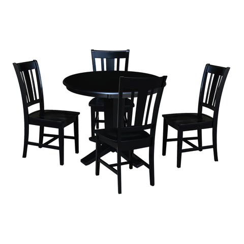 IC INTERNATIONAL CONCEPTS 36" Solid Wood Round Top Dining Table with 4 Dining Chairs
