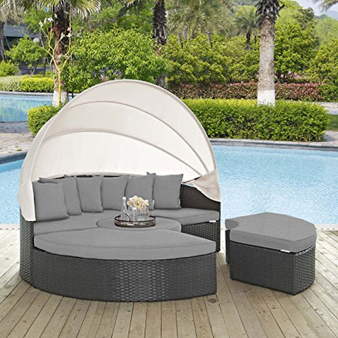 Modway EEI-1986 Sojourn Outdoor Patio Sunbrella Sectional Daybed with Canopy in Canvas Gray