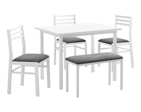 Monarch Specialties I 1031 Dining Set, 5pcs Set, 40" Rectangular, Kitchen, Small, White Metal and Laminate, Grey Fabric, Contemporary, Modern