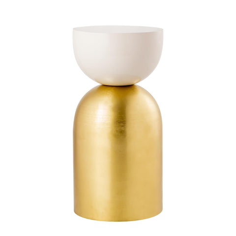 Pasargad Home Calista Iron Round Side Table, Gold/Ivory - Accent Table for Living Room, Bedroom - Luxury Room Office