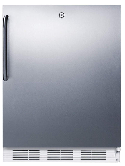 ADA compliant built-in undercounter all-refrigerator for general purpose or commercial use, auto defrost w/SS wrapped exterior, towel bar handle, and lock