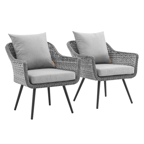 Modway EEI-3176-GRY-GRY-SET Endeavor Armchair Outdoor Patio Wicker Rattan Set of 2, 2 Living Armchairs, Gray