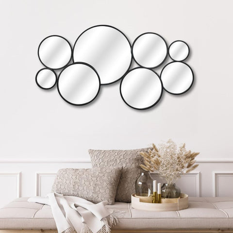 Cheungs Solaz Round Multi Panel 36-inch Black Mirror - Handcrafted Modern Design - Elegant Black Finish - for Living Room Wall Decor
