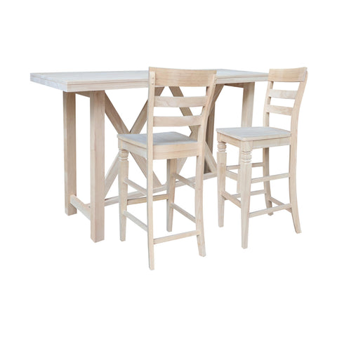 IC INTERNATIONAL CONCEPTS Bar Height Table with 2 Ladder Back Bar Stools - 30 in. Seat Height