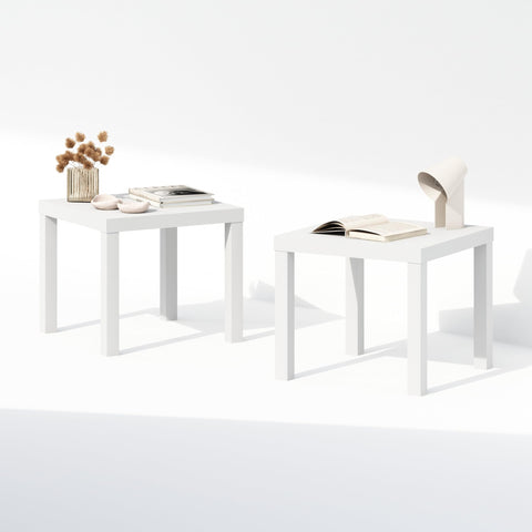 Furinno Classic Night Stand Set of 2, Triple Thick Tabletop Nightstand, Square Bedside Table, 1.8-in End Table, Side Table, Easy Assembly, for Bedroom, Closet, White
