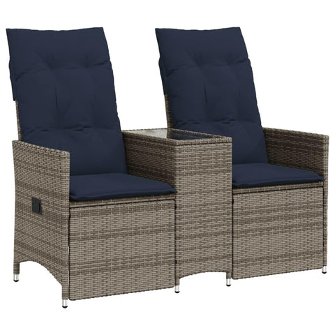 vidaXL 2-Seater Poly Rattan Reclining Patio Sofa with Table in Navy Blue/Grey