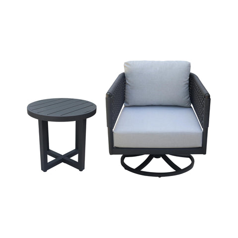 IC INTERNATIONAL CONCEPTS Outdoor Woven Abaca Rope Patio Set with End Table and Swivel Rocking Chair