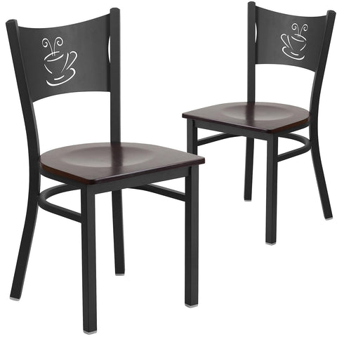 Flash Furniture HERCULES Series Black Coffee Back Metal Restaurant Chair - Walnut Wood Seat