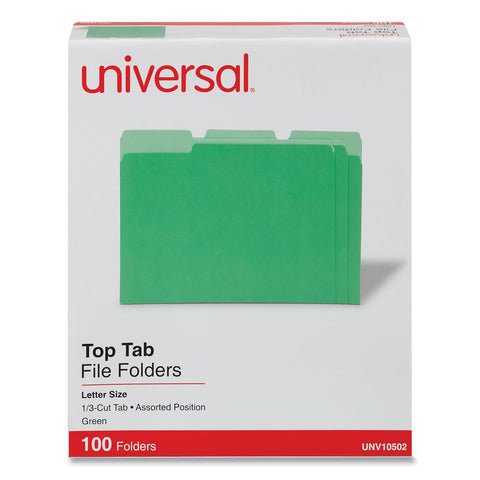 Universal 10522 File Folders, 1/3 Cut One-Ply Tab, Legal, Bright Green/Light Green, 100/Box