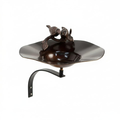 Oakestry Birds Wall Mount Bracket Birdbath Antique Patina Outdoor Garden Decorative Wildlife Water Bowl Patio Balcony Fence