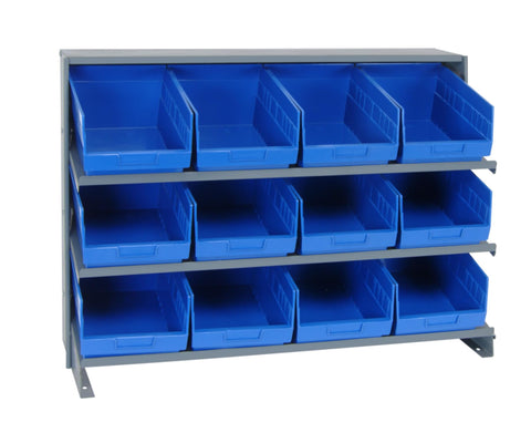QUANTUM STORAGE SYSTEMS QPRHA-207BL Solid Single Sided 3 Shelves 12 STORE-MORE Blue Bins 27" H x 36" W x 12" D