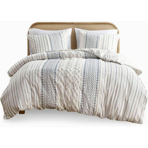 Oakestry 100% Cotton Duvet Mid Century Chenille Tufted Duvet Set Modern Design Ultra Soft Lightweight Coverlet Bedding Set, Full/Queen, Imani Chenille Navy
